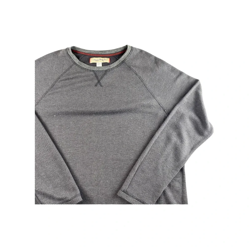 Tommy Bahama Mens LS Waffle Knit Crew Neck Pullover Shirt‎ M M Gray Red Accent